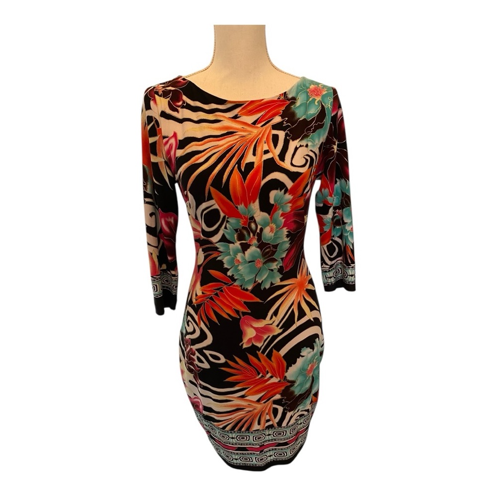 Cache floral print dress with gold trim